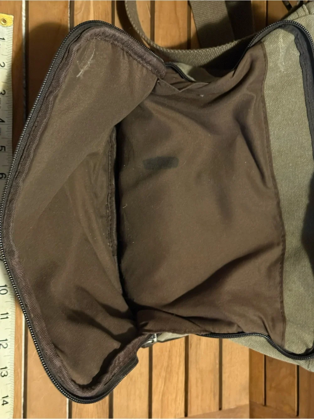 Canvas & Leather Crossbody Messenger Bag - Taupe and Dark Brown